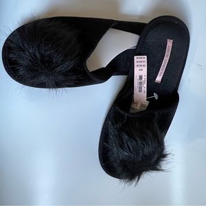 NWT size M black velveteen slippers by Victoria Secret